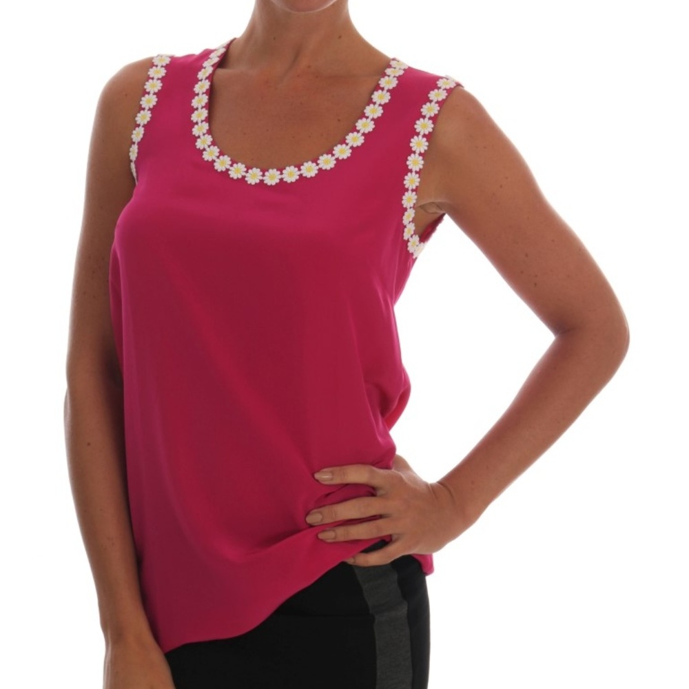 NWT DOLCE & GABBANA Pink Daisy Appliqué Top 42/8/M